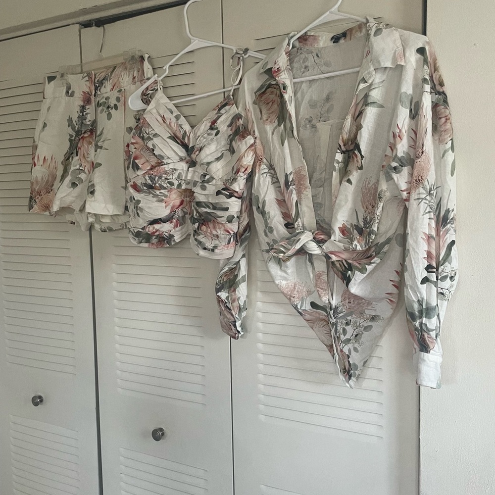 Express Floral Short Set - Cream Pink Green